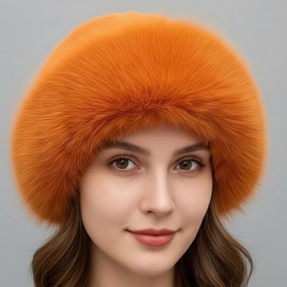 Orange Faux Fur Winter Bucket Hat - Picture 1 of 3